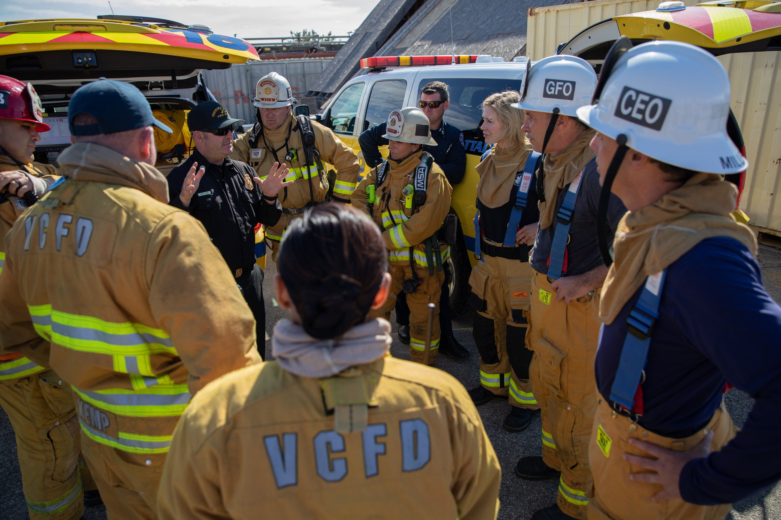 VCFD firefighters in training briefing